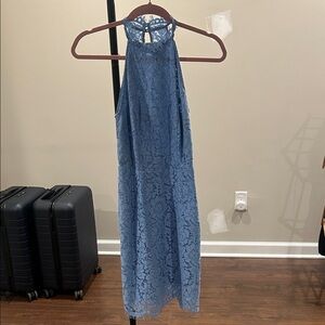 high neck lace mini dress